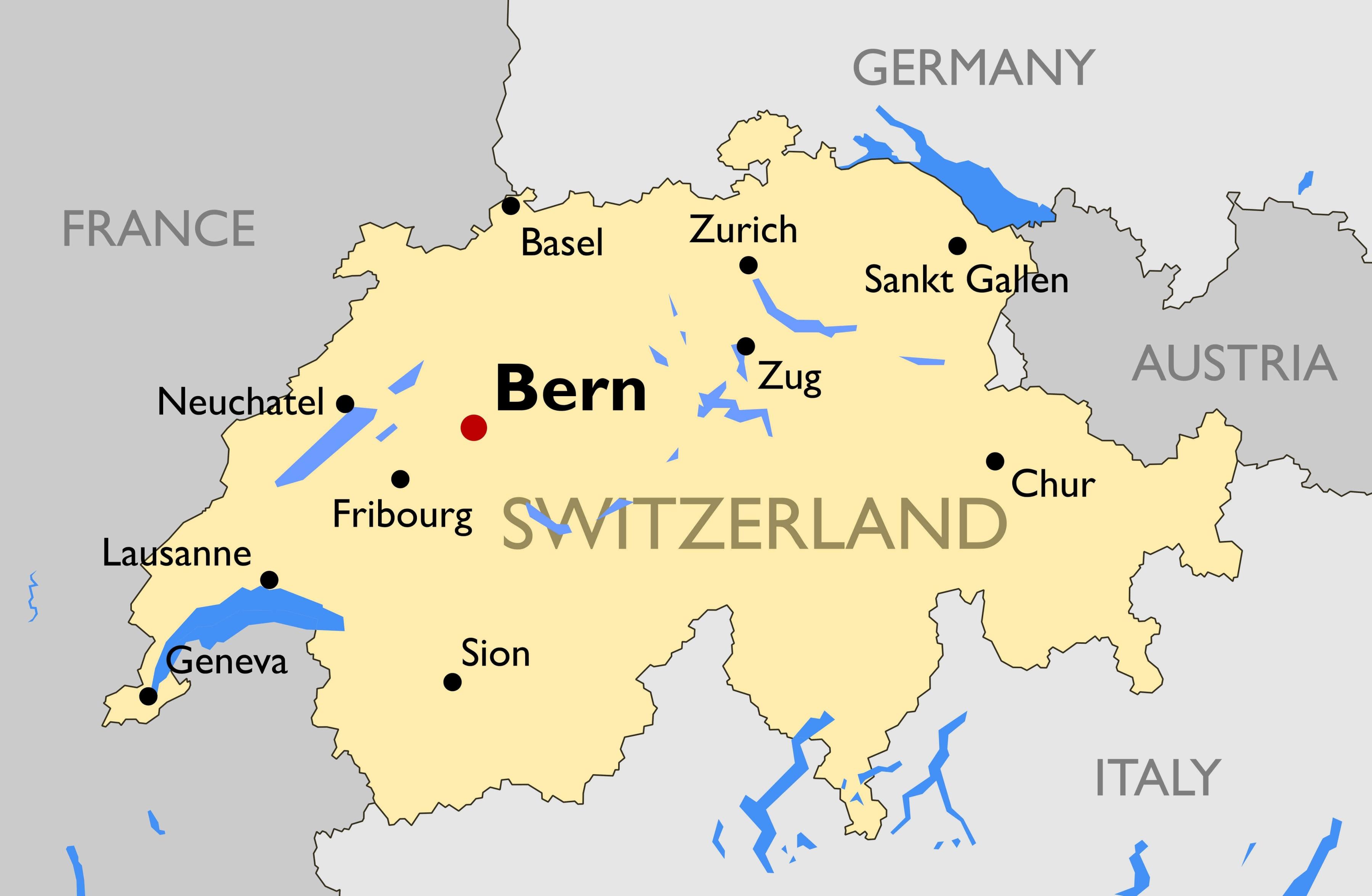 Switzerland cities map - Map of switzerland with major cities (Western
