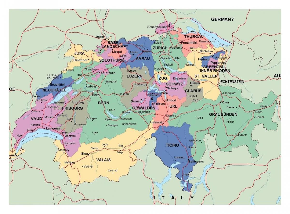 map of switzerland with cities and towns