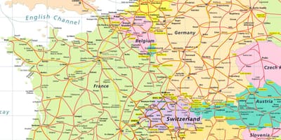Map of europe showing switzerland
