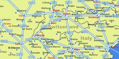Map of switzerland map with distances